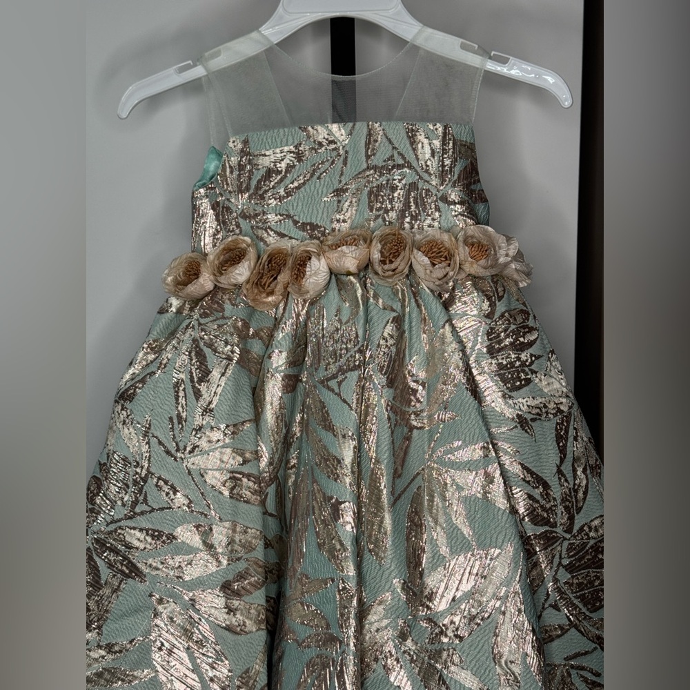 Handmade Elegant hi low with train Floral Dress with Gold Accents - Picture 2 of 4